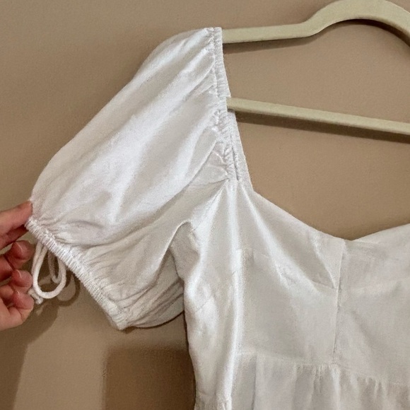 NWT Sim & Sam M Linen Blend Empire Waist Smocked Puff Sleeve Crop Blouse White - Picture 4 of 11